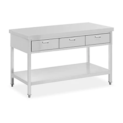 Imagen de Royal Catering Mesa de trabajo acero inoxidable con 3 cajones, 150 x 60 cm, 400 kg, inoxidable, base