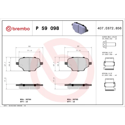 Imagen de BREMBO P 59 098 Juego de pastillas freno excl. contacto avisador desgaste con tornillos pinza accesorios CITROËN: Berlingo