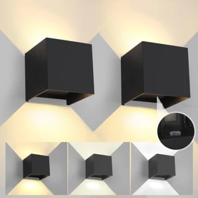 Imagen de Mille Lucciole 2 Piezas Aplique de Pared Exterior/Interior Luz Ajustable 3 Colores LED Lámparas Moderno Negro 12W IP65 Impermeable Apliques Exterior Arriba y Abajo Ángulo