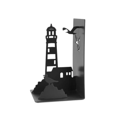 Imagen de Balvi Sujetalibros Lighthouse Color Negro Clásica Vista de la Costa: Faro y gaviotas Metal