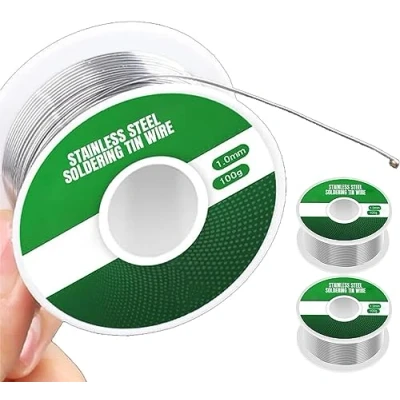 Imagen de Aluminum Stainless Steel Lighter Solder Wire, Low Melt Soldering Wire Multipurpose Lead Free Rosin Core Flux,1.0 100g Flux (2 pcs)