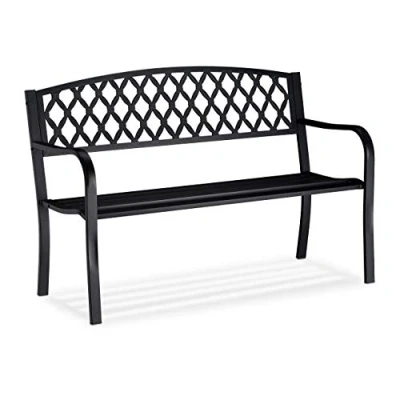 Imagen de Relaxdays, Negro, 86,5 x 127,5 58,5 cm Banco Jardín y Terraza de 2 Plazas con Diseño Enrejado, Hierro Fundido Acero