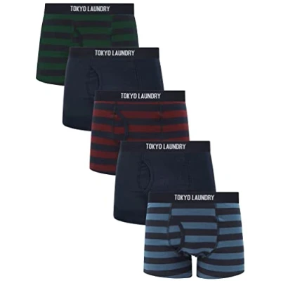 Imagen de Tokyo Laundry Juego de 5 calzoncillos tipo bóxer para hombre, Rayas otoñales., M
