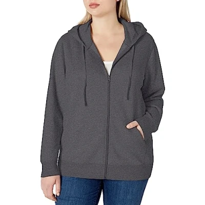 Imagen de Amazon Essentials Sudadera de Cremallera Completa, Forro Polar y Tejido Rizo Francés (Disponible en Tallas Grandes) Mujer, Gris Oscuro Mezcla, XXL