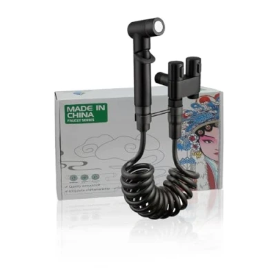 Imagen de Grifo Bidet Para WC Duchas Higienicas Taps con Mangueras Telescópicas de 2m Pulverizador Válvula Doble Control, Lavado Inodoros Higiene Personal Baño Mascotas (Black T)