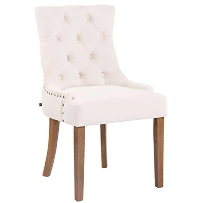 Imagen de Butaca De Salón Aberdeen Tapizada En Terciopelo I Silla Comedor con Base Madera Sillón Estilo Escandinavo Color:, Color:Crema, Color del Marco:Envejecido Claro