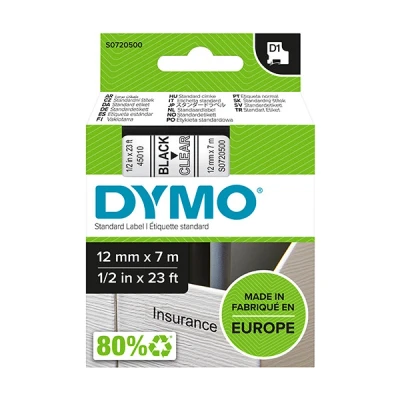 Imagen de DYMO D1 etiquetas auténticas, impresión negra sobre fondo transparente, 12 mm נ7 m, autoadhesivas para etiquetadoras LabelManager