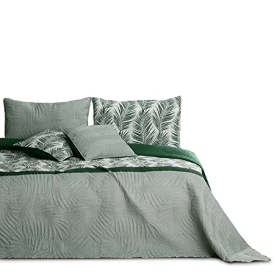Imagen de AmeliaHome Colcha cubrecama, 170 x 210 cm, Doble Cara, fácil de Limpiar, Acolchada, Estampado Plantas, Color Gris y Blanco
