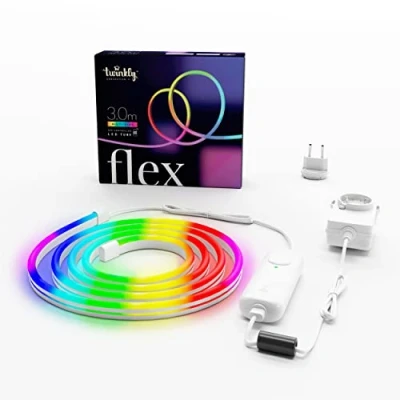Imagen de Twinkly Flex Tubo de luz LED flexible con RGB Diodos emisores Iluminación interior Cable blanco controlado por aplicaciones, 3m