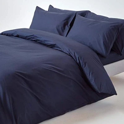 Imagen de HOMESCAPES Juego de Funda edredón algodón Egipcio Puro, 200 Hilos, Equivalente a 400 2 Fundas Almohada, Color Azul Marino