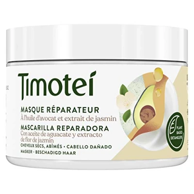 Imagen de Timotei mascarilla reparadora para cabello dañado con aceite de aguacate y extracto flor Jazmín; desenredantes origen vegetal, 98% ingredientes natural sin siliconas, 300ml