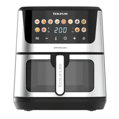 Imagen de Taurus Freidora aire Air Fry Digital 360 XL 2100W 8L 12 programas Pantalla táctil Doble resistencia Interior metálico Precalentado Libre de BPA y PFOA Recetario online