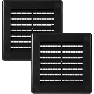 Imagen de Vent Systems 100 x mm, 2 unidades, color negro, rejillas de ventilación cuadradas planas, protección contra insectos integrada, orificios HVAC para baño, oficina en casa