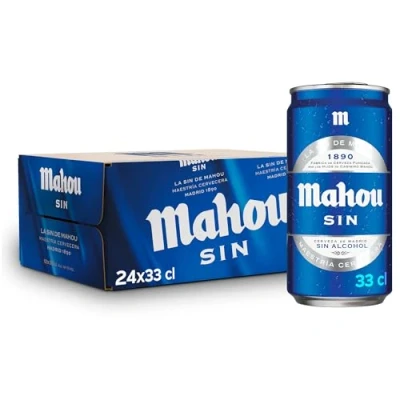 Imagen de Mahou Sin, Pack 24 Latas x 33cl, Cerveza Sin Alcohol, 0.0, Auténtico Sabor Cervecero Lager, Refrescante, 0.0% Vol. Alcohol