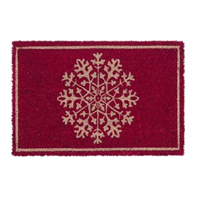 Imagen de Relaxdays Felpudo Entrada Nieve, Alfombrilla Fibra Coco 60x40cm, Tapete Interior y Exterior, Resistente, Rojo Natural