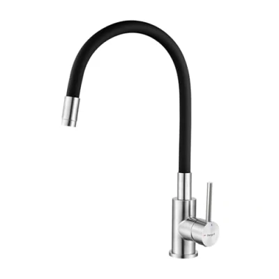 Imagen de Ibergrif M22119 2 Grifo de Cocina Negro con Caño Flexible Universal, Grifería para Fregadero, Acero Inoxidable Cepillado