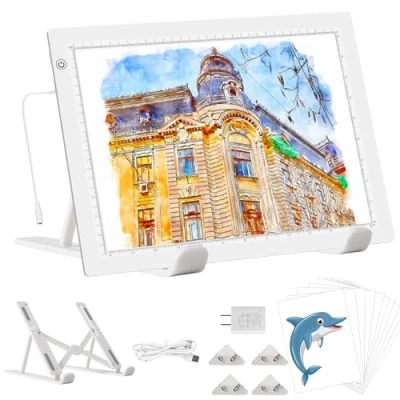 Imagen de YINGWOND B4 Mesa de luz para pintura diamantes, bloque ajustable con soporte, cargador enchufe la ue, 3 paneles ajustables, hasta 8000 lux, USB pintura, dibujo, arte