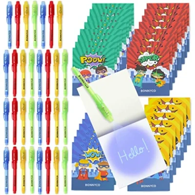 Imagen de BONNYCO Bolígrafo Tinta Invisible y Libreta Superheroes Pack x32 Detalles Cumpleaños Niños, Regalos Niños Colegio, Piñatas de Fiesta Infantil