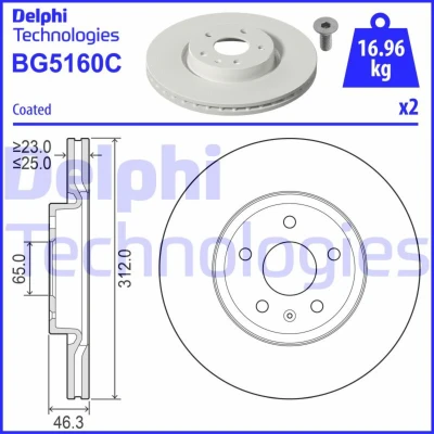 Imagen de Disco de frenon Komplett DELPHI BG5160C frente/ventilado/2 piezas
