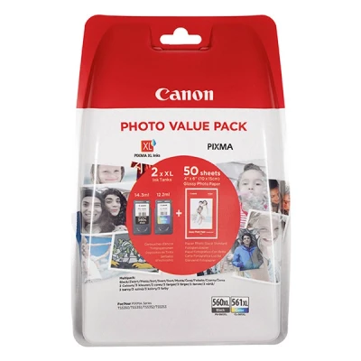 Imagen de Canon Tinta y Papel Multipack PG 560XL/CL 561XL Cartuchos de Genuinos 2 Pack (1 x Negro XL, 1 Color XL) &amp; Fotográfico 4x6 (50 Hojas)