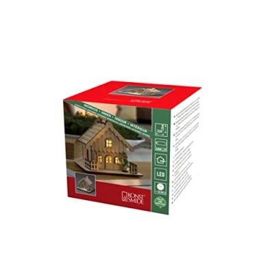 Imagen de Konstsmide 3234 100 Caseta de Madera LED con Techo Natural (IP20, 2 diodos luz Blanca cálida, Funciona Pilas: 3 Pilas AA 1,5 V (sin Contar Las existencias)