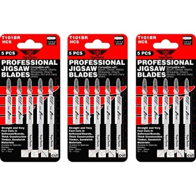 Imagen de TopsTools T101BR Juego de 15 hojas sierra calar corte inverso compatibles con Bosch, Dewalt, Makita, Milwaukee y muchos más