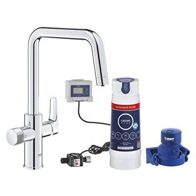 Imagen de Grohe Blue Pure Start Grifo de cocina con caño U en cromo, sistema filtración agua, incluye filtro Ultrasafe, ref.30594000