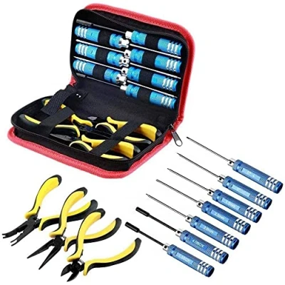 Imagen de CENPEK Juego de herramientas RC 10 en 1 acero inoxidable, alicates destornillador manga hexagonal, kits reparación zócalos para coches RC, barco, cuadricóptero, helicóptero, modelos