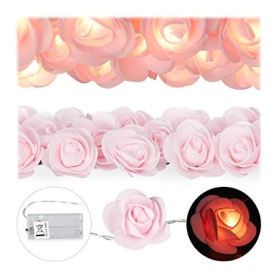 Imagen de Relaxdays, Rosa Guirnalda de Flores, 20 Luces LED, Iluminación Bodas, Blanco cálido, Gomaespuma, 4 x 5 340 cm, 3