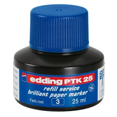 Imagen de Tinta de recambio edding PTK 25 azul ml con sistema capilar, ideal para rellenar forma limpia y sin complicaciones casi todos los marcadores papel Brilliant.