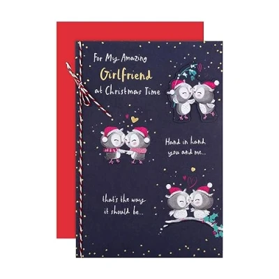 Imagen de Hallmark Tarjeta de Navidad para novia, diseño búhos ilustrados