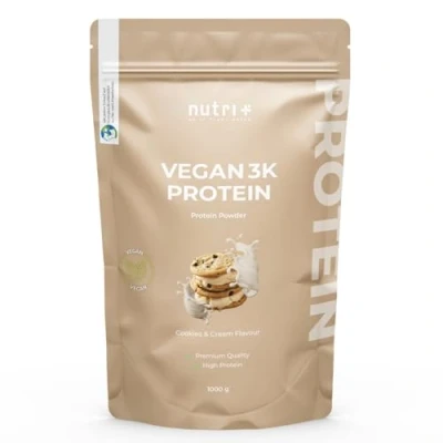 Imagen de Nutri + Vegan Protein Powder Cookies &amp; Cream 1kg 79% Proteína 3k Multicompuesta Origen Vegetal Sabor a Galletas sin Lactosa ni Gluten
