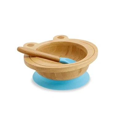 Imagen de BIOZOYG Juego de bols bambú rana I bol con ventosa y cuchara certificado FSC madera p. niños papilla cereales para bebés vajilla azul