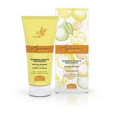 Imagen de Helan, Agrumèe, Champú y Gel de ducha revitalizante Cítricos Cuerpo Cabello, perfumado con almendras dulces, ginseng lima, baño espuma suave natural, 200 ml Made in Italy