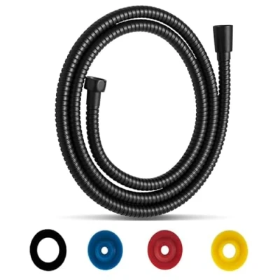 Imagen de Manguera de Ducha 1,5M/59IN Flexo Acero Inoxidable Ngro Tubo Ducha, Cable Conexión Estándar G1/2&quot; con 4 Limitadores Flujo Economizadores se Adapta a Todos los Cabezales