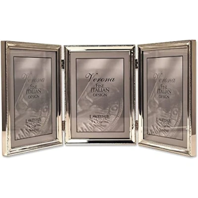 Imagen de Lawrence Frames Marco de fotos triple con bisagras, plata pulida 5 x 7, diseño borde cuentas