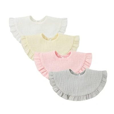 Imagen de Nishine 4 piezas Unisex bebé muselina Bandana Drool Baberos 360 grados giratorio algodón dentición alimentación babeo para niño niña (Blanco)