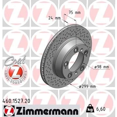 Imagen de ZIMMERMANN COAT Z 460.1527.20 Disco de freno 299 24 9/5 5 130 ventilación interna, perforado revestido PORSCHE: 911 Coupé, Cabrio