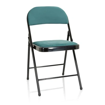 Imagen de hjh OFFICE 803012 Silla Plegable tapizada TUDELA I Terciopelo Turquesa de Visita Plegable, hasta 130 kg Capacidad