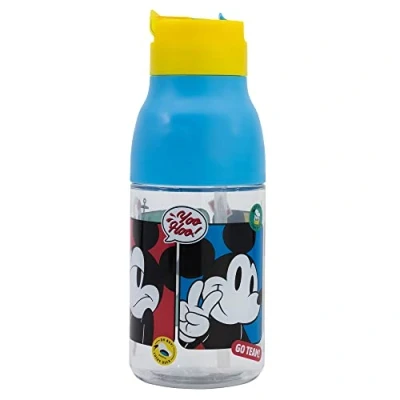 Imagen de Botella de agua infantil doble apertura con pajita 420 ml Mickey Mouse