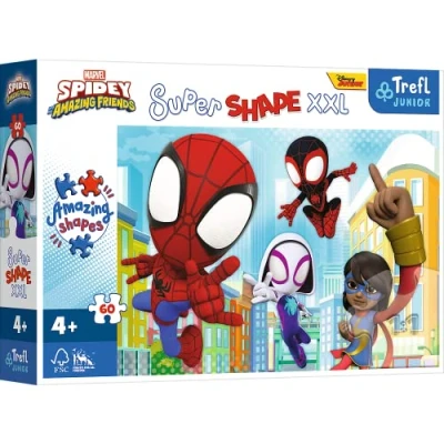 Imagen de Trefl 60 XXL Super Shape Formas Locas, Piezas Grandes, Colores con Personajes de Cuentos Hadas, a Partir 4 años Puzzle, Spidey and His Amazing Friends, Ingenioso spiday, XX Large (50012)