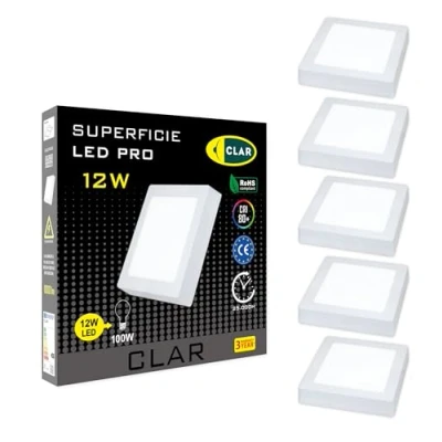 Imagen de CLAR Downlight LED Superficie 12W Cuadrado, Plafones para Techo LED, Aplique Techo, Plafon Luz Fría 6500ºK (Pack 5)