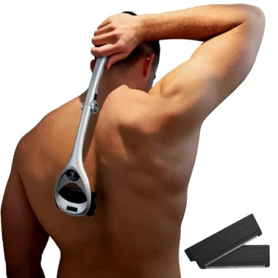 Imagen de Bakblade Afeitadoras de espalda SilverBak 2.0 para hombres: afeitadora pelo bricolaje, tecnología hoja seguridad y mango ergonómico, afeitado húmedo seco (cuchillas adicionales incluidas