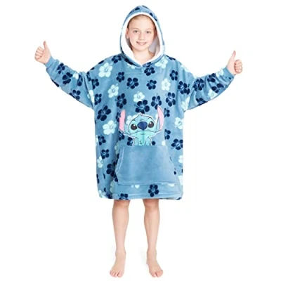 Imagen de Disney Sudaderas con Capucha para Niña, Sudadera Batamanta de Polar Stitch Minnie Bata Manta Oversize Niños Talla única (Azul Tropical)