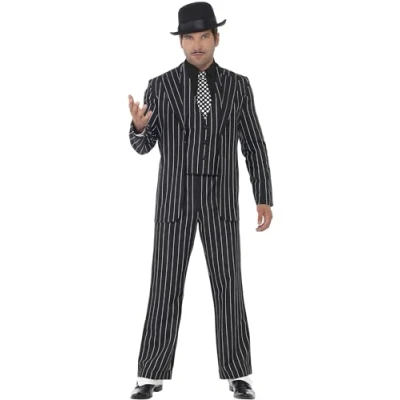 Imagen de Smiffys Disfraz de jefe gánster vintage, con chaqueta, corbata, chaleco y pechera camisa, pantalones