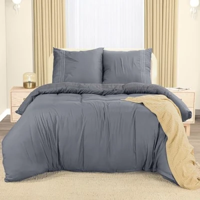 Imagen de Utopia Bedding Funda Nordica 220 x 240 Microfibra Juego de Edredon 220x240 cm y 2 Bordado Fundas Almohada 65x65 (Gris)
