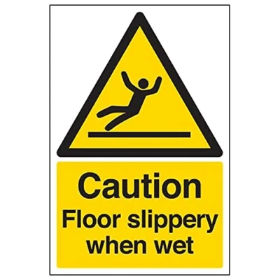 Imagen de Warning General Señal de seguridad con texto en inglés &quot;Caution Floor Slippery When Wet&quot;, 200 x 300 mm