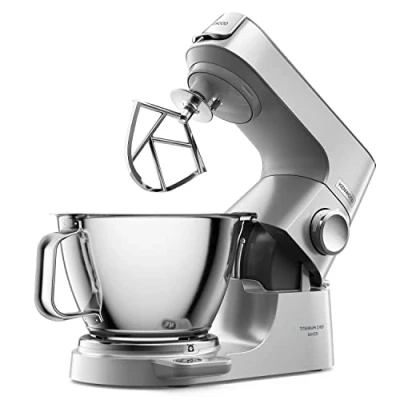 Imagen de Kenwood Titanium Chef Baker KVC85.004SI Robot de cocina con báscula integrada (incluye set pastelería 3 piezas, cuenco 5 L y 3,5 L, regulador velocidad continuo, 1200 W), color plateado