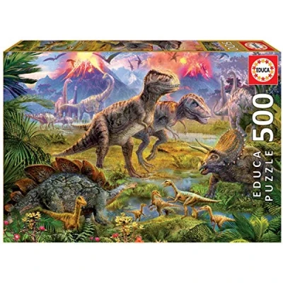 Imagen de Educa Puzzle de 500 Piezas para Adultos Encuentro Dinosaurios. Incluye Pegamento Fix Puzzle. A Partir 11 años (15969)