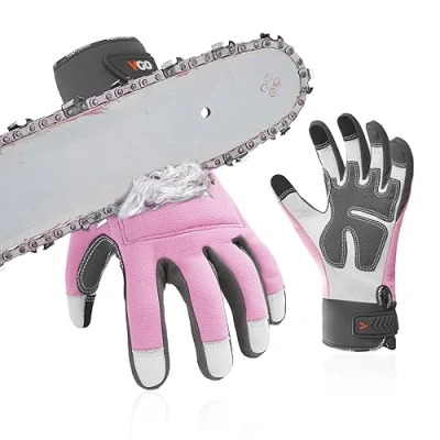 Imagen de Vgo... Guantes Motosierra Mujeres Touchscreen,12 capa de protección en ambas Manos, Trabajo Seguridad cuero vaca, 1Par (CA9760CS)